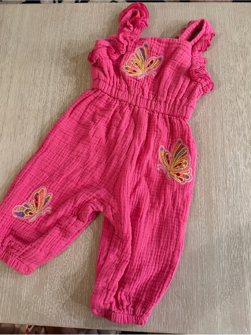 Peek Pink Butterfly Embroidered Muslin Romper size 12 months